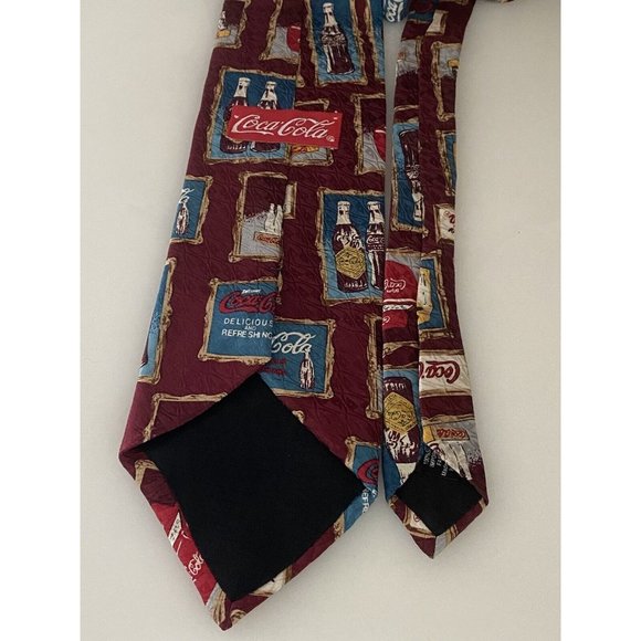 Coca Cola Men’s 100% SILK Tie Made in USA Retro‎ W Old Bottles And Cases 4" Wide - Picture 7 of 16